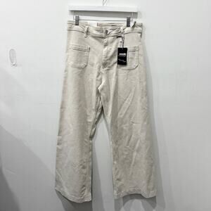 NWT Zara High Waisted Patch Pocket Denim Wide Leg Ankle Jeans Cream Women's 12
